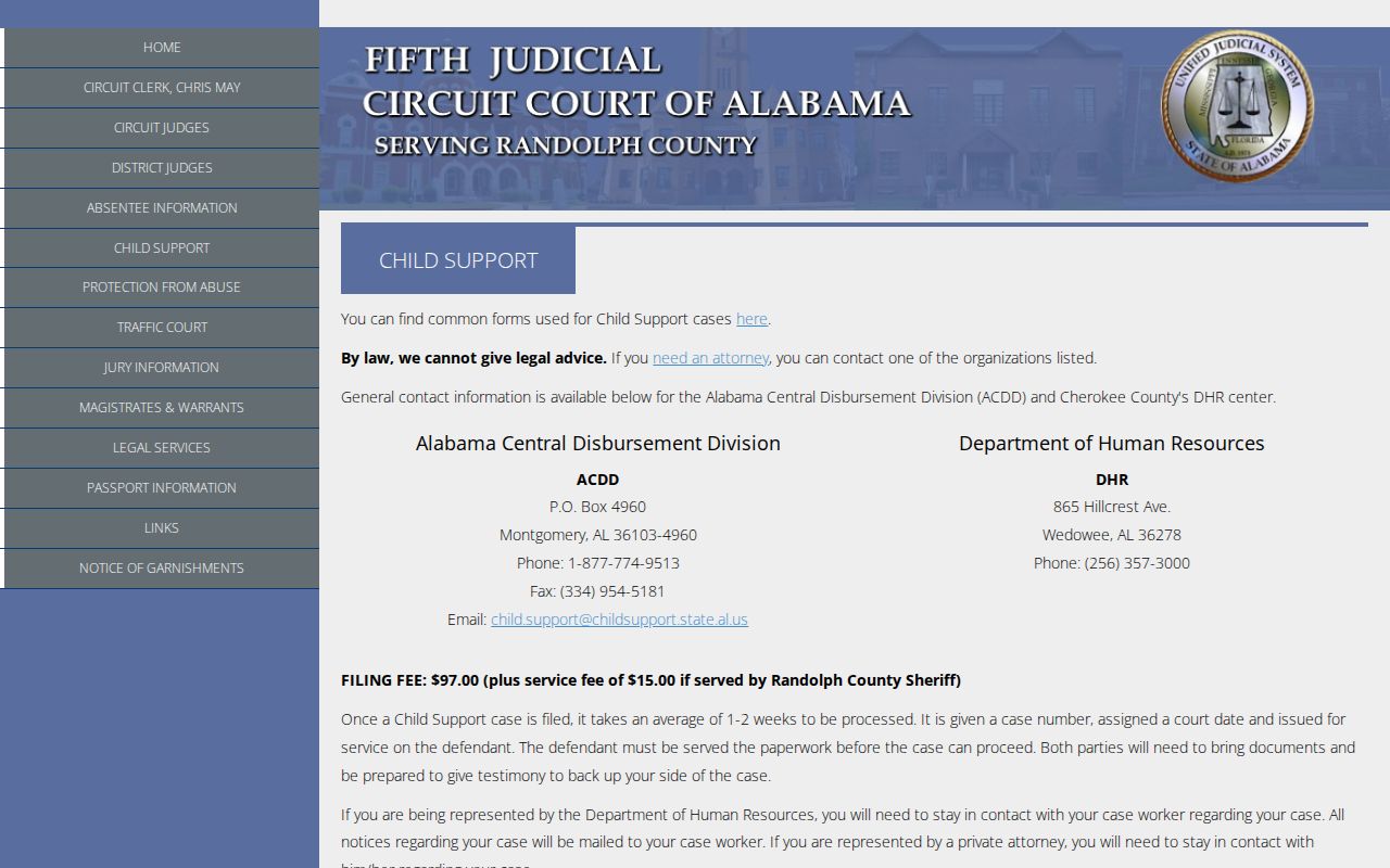 Randolph County Circuit Clerk child support filing records
