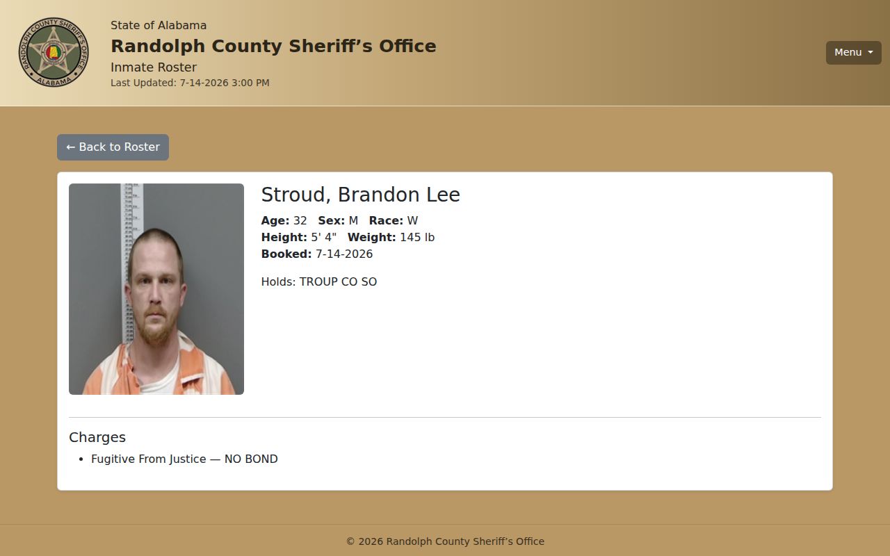 Randolph County arrest records sample charge and bond profile