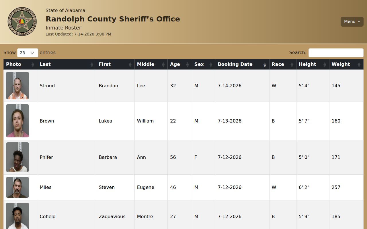Randolph County arrest records current inmate roster