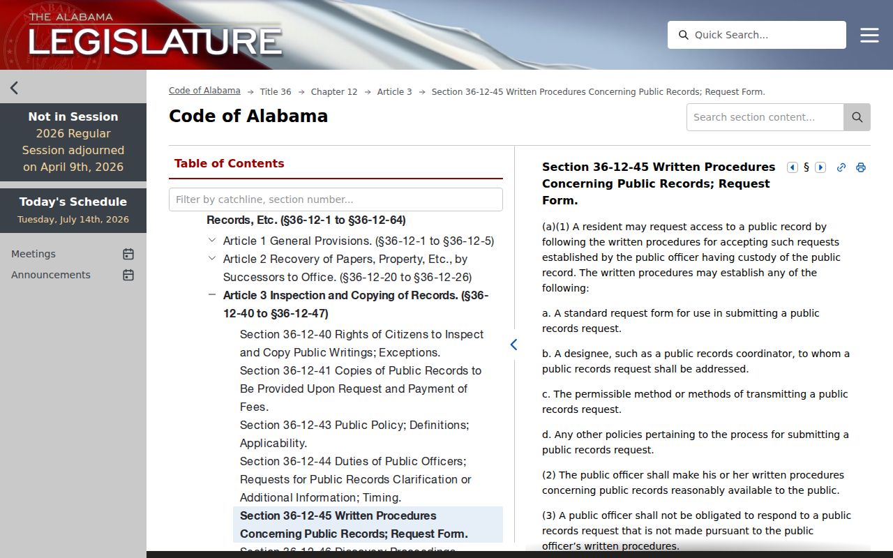 Randolph County court dockets Alabama public request procedure