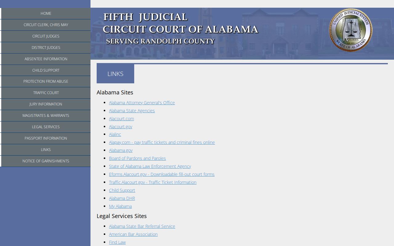 Randolph County court records official links page