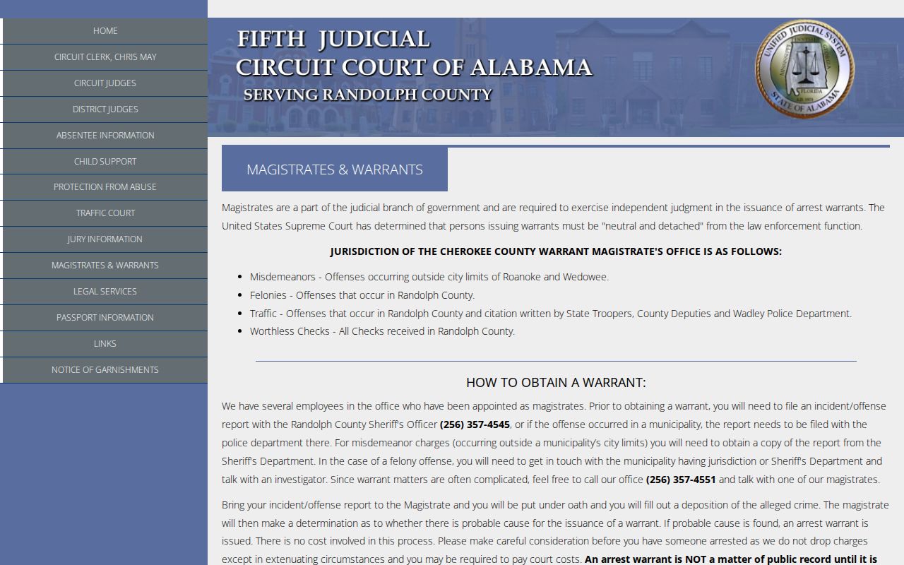 Randolph County District Court magistrate and warrant records