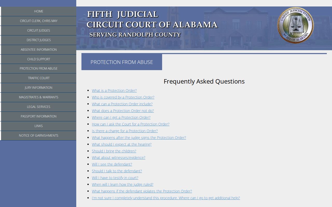 Randolph County District Court and protection from abuse records