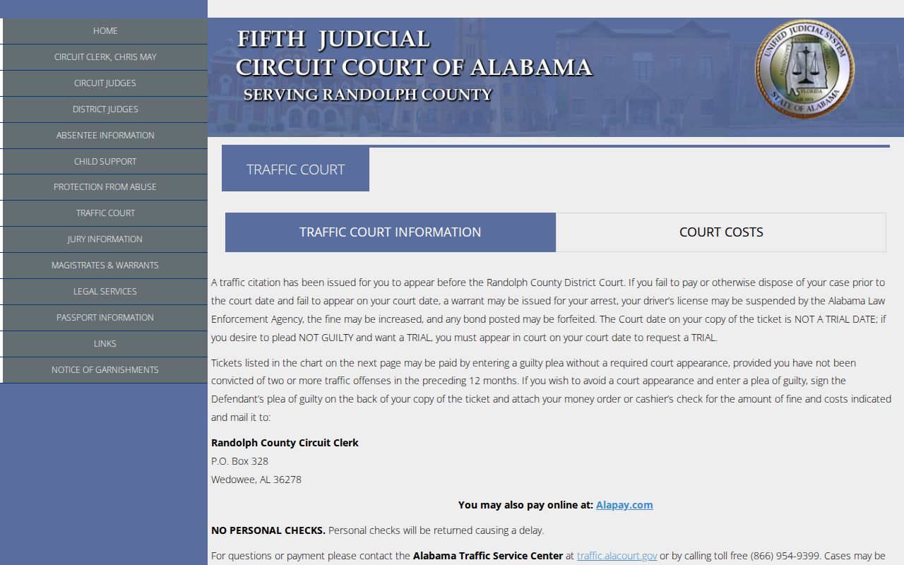 Randolph County District Court traffic case records