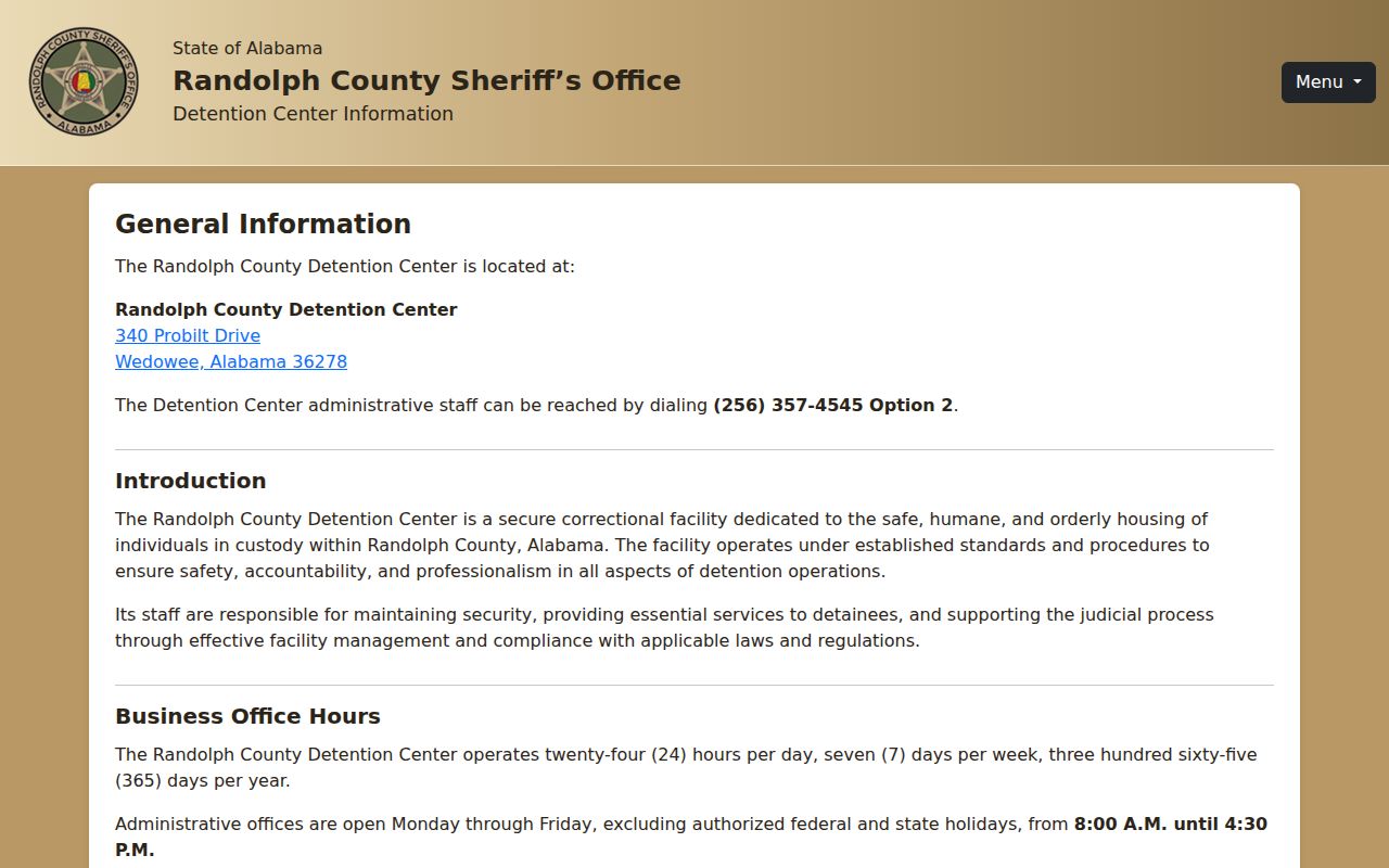 Randolph County inmate records and Detention Center contact rules