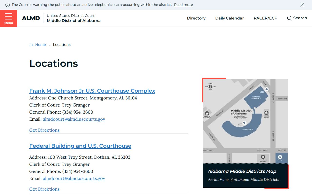 Randolph County warrant records and federal court location page